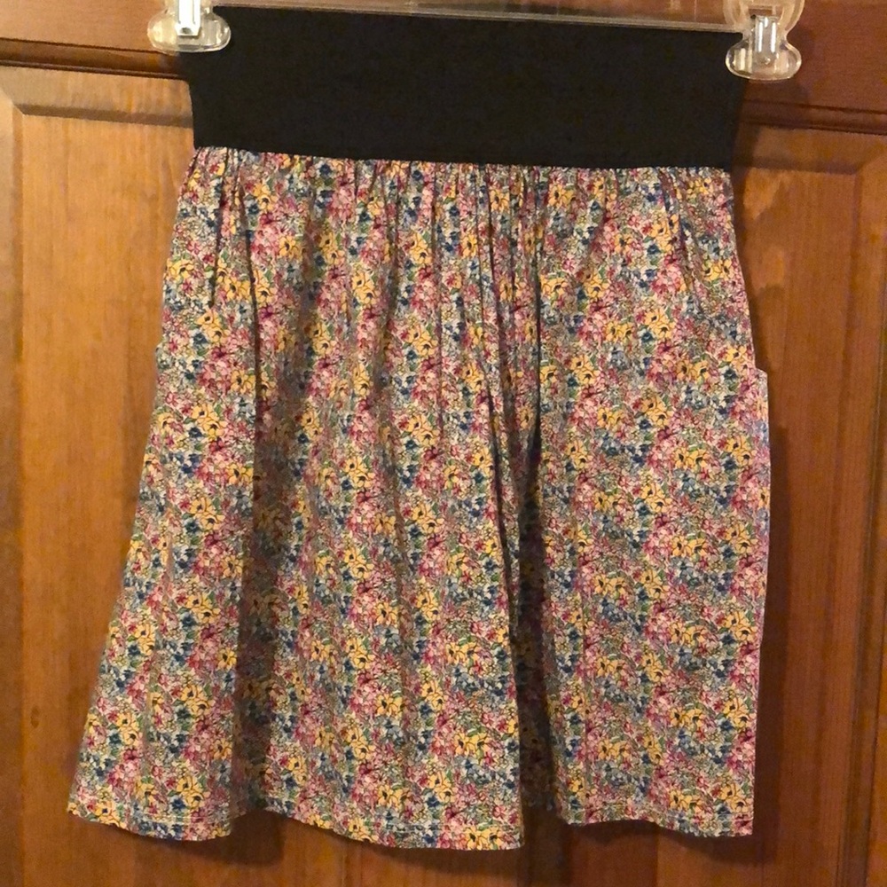 Body Central Multicolor Floral Mini Skirt with Black Waistband